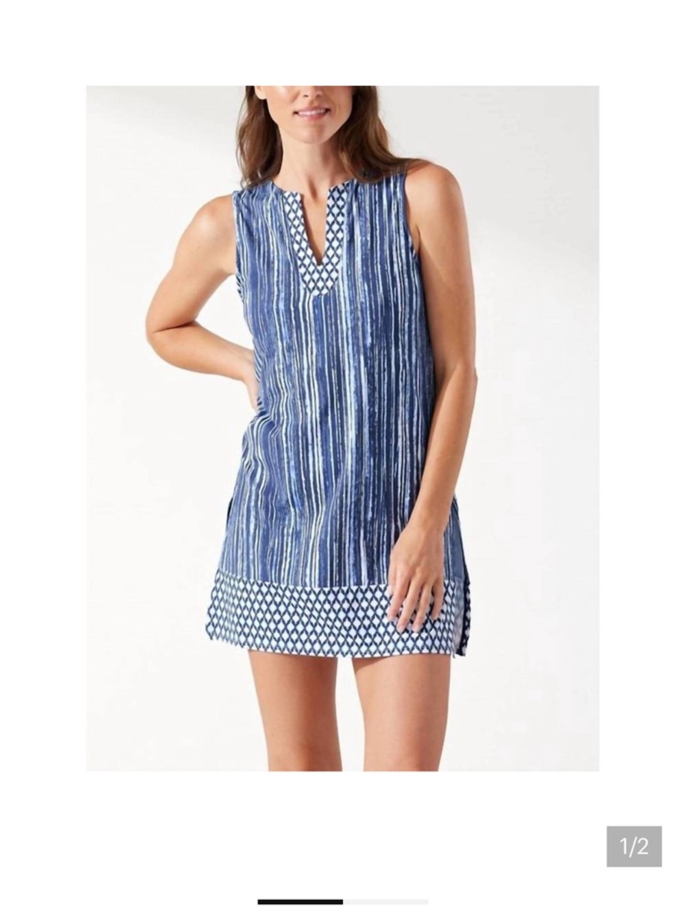 TOMMY BAHAMA Women’s Sanibelle Blues Split-Neck Romper costal beach vacation